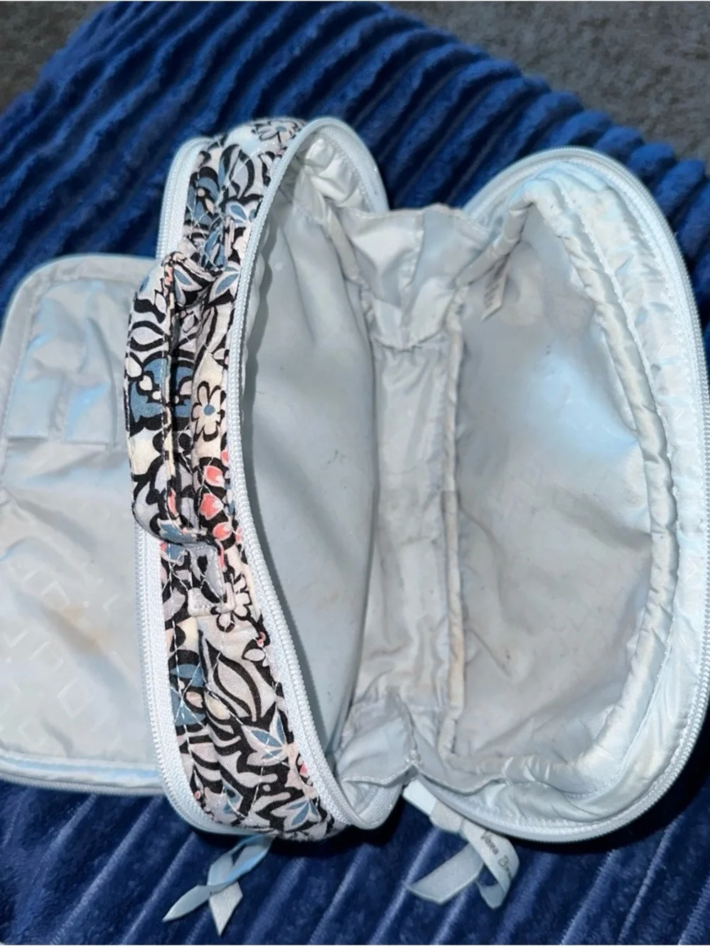Vera Bradley Blue, Coral & Black Floral Quilted Cosmetic Case
